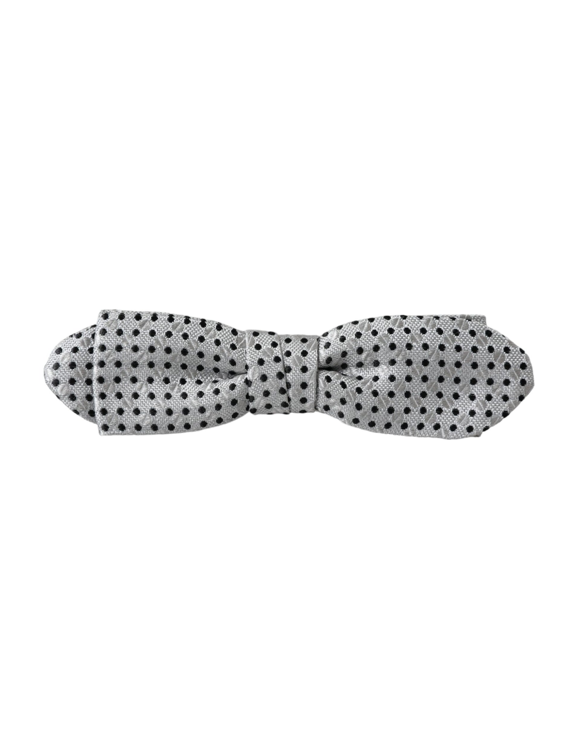 Pajarita Papillon ajustable con cuello y lunares de seda gris de Dolce &amp; Gabbana para hombre