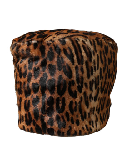 Dolce & Gabbana Brown Leopard Fur Women Bucket Hat