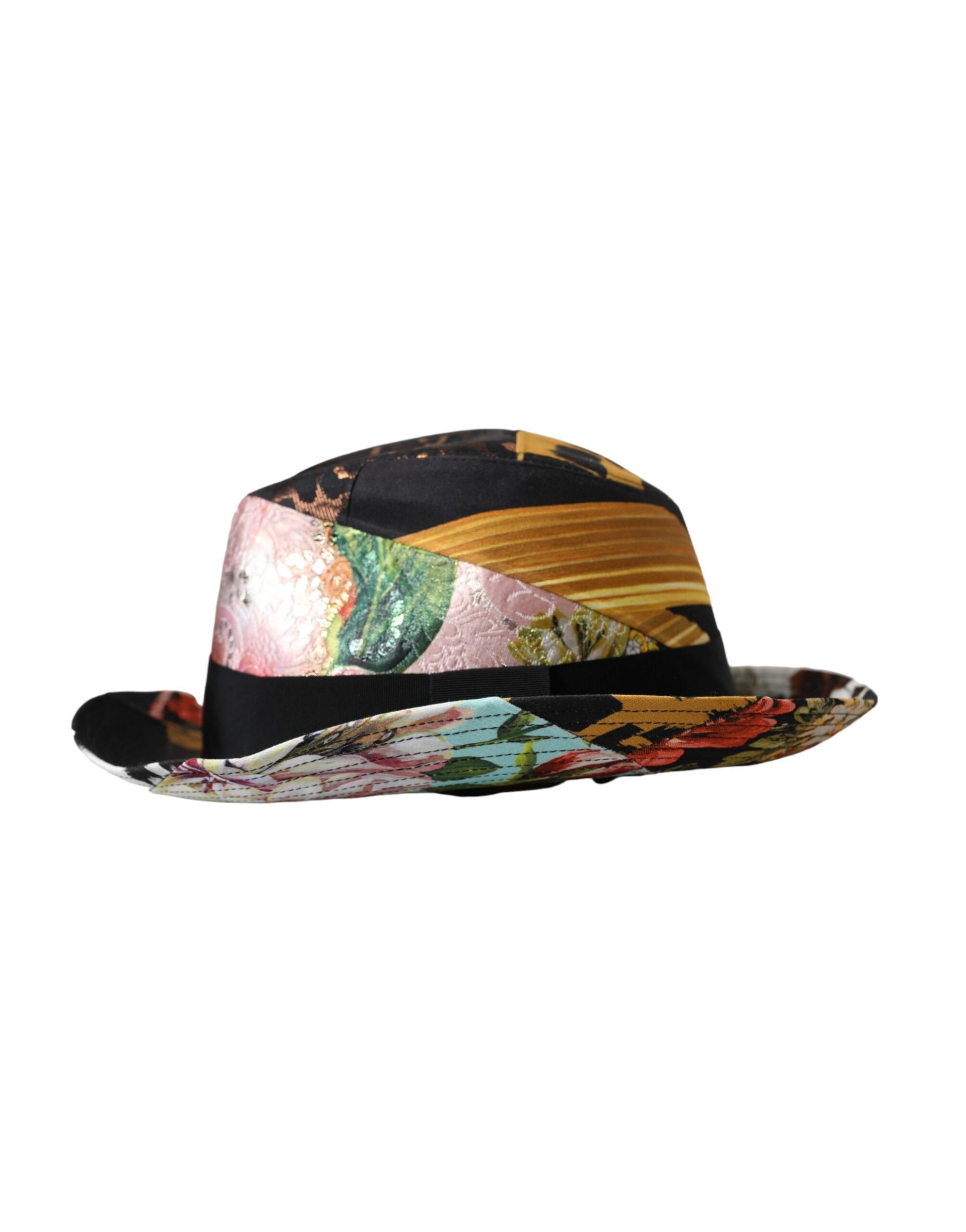 Dolce & Gabbana Multicolor Patchwork Women Fedora Wide Brim Hat