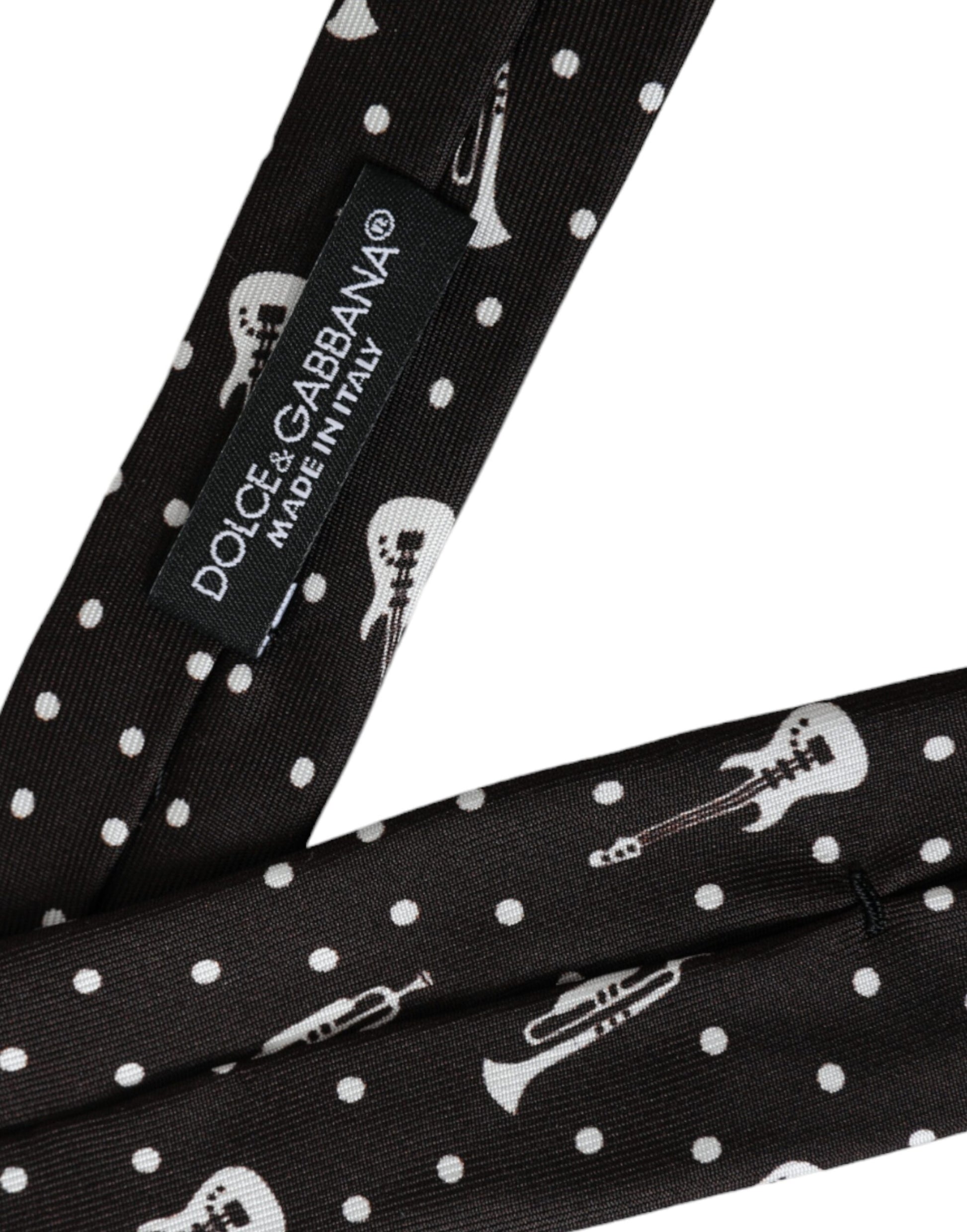 Corbata ajustable de seda con estampado de guitarras negras de Dolce &amp; Gabbana