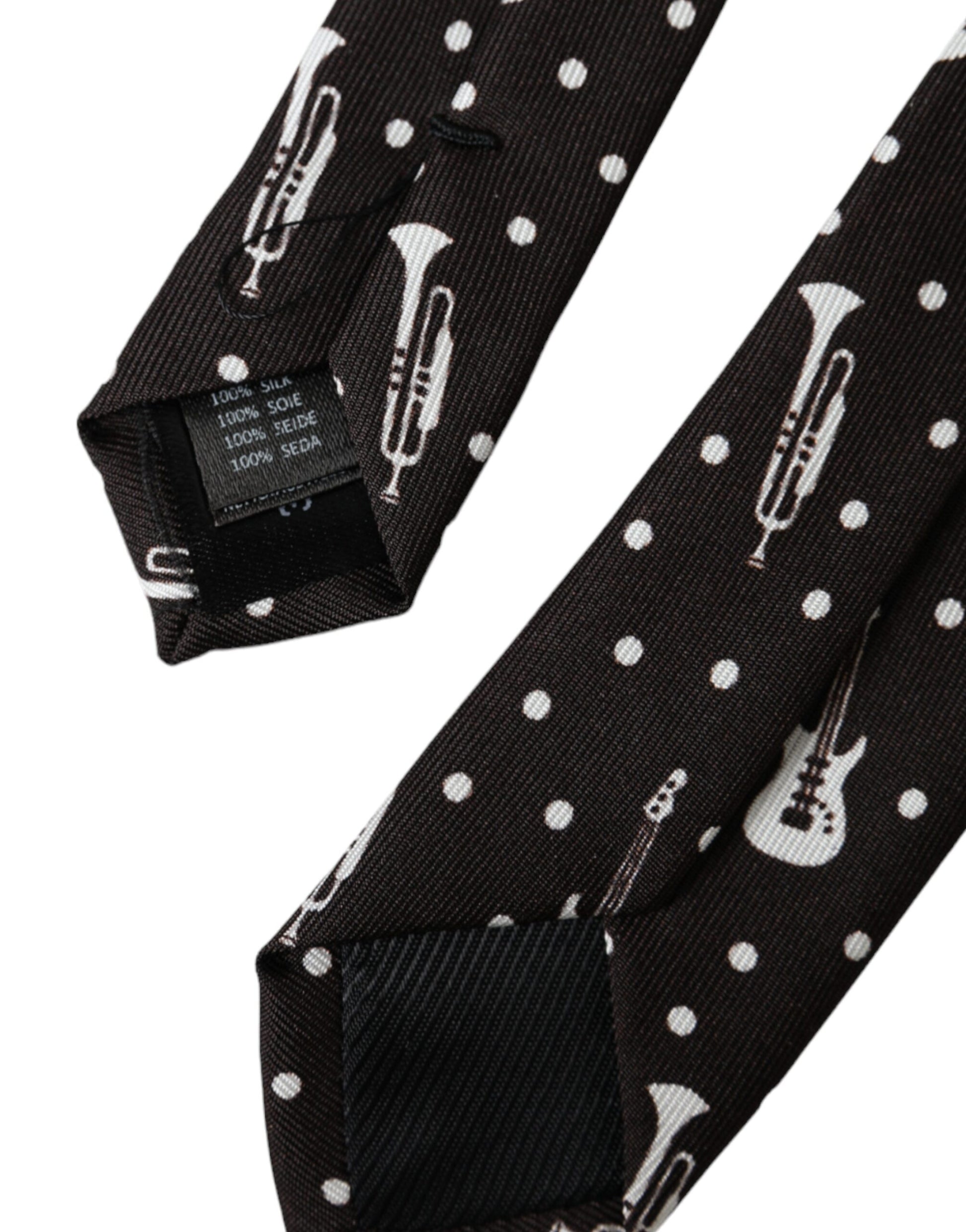 Corbata ajustable de seda con estampado de guitarras negras de Dolce &amp; Gabbana