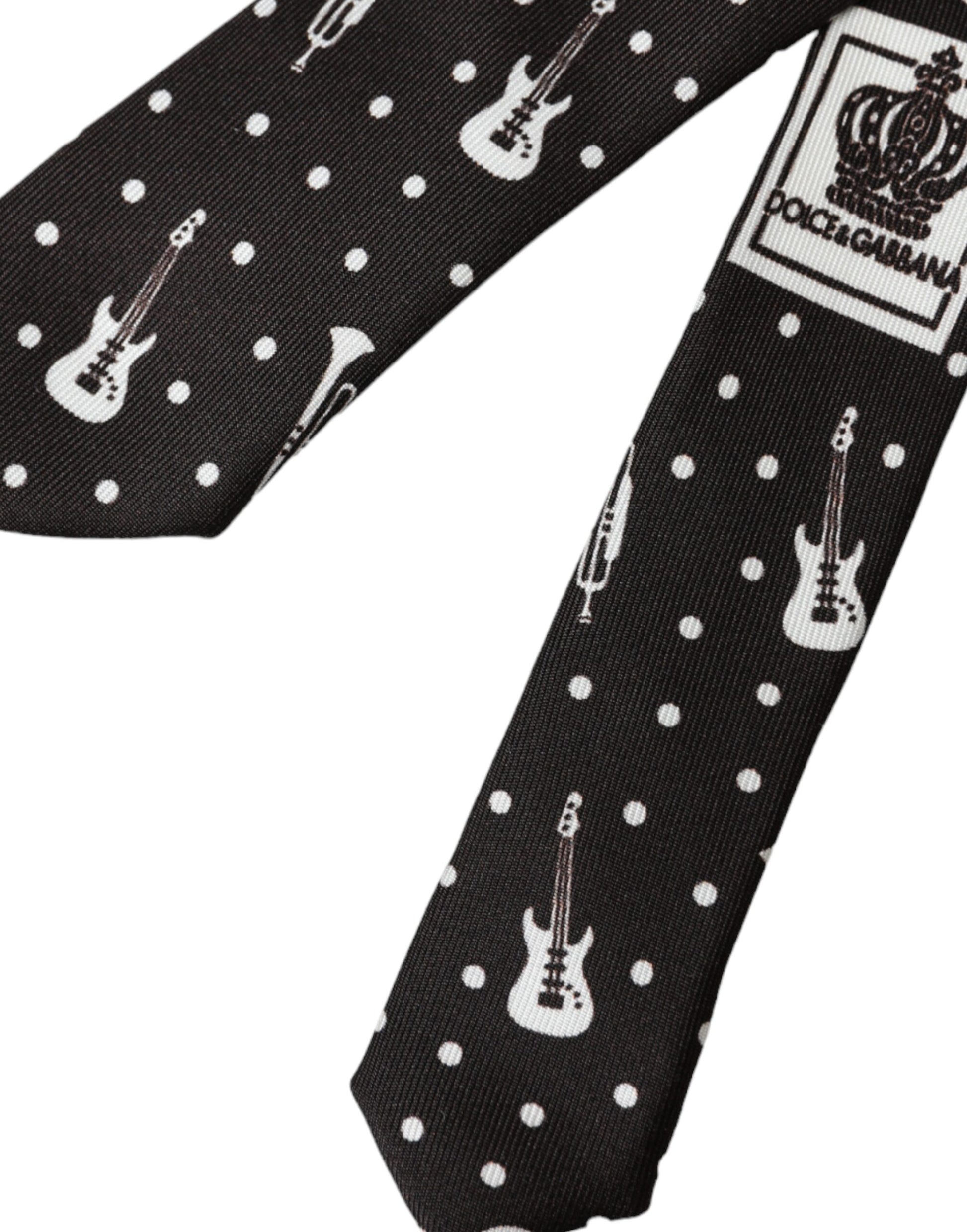 Corbata ajustable de seda con estampado de guitarras negras de Dolce &amp; Gabbana