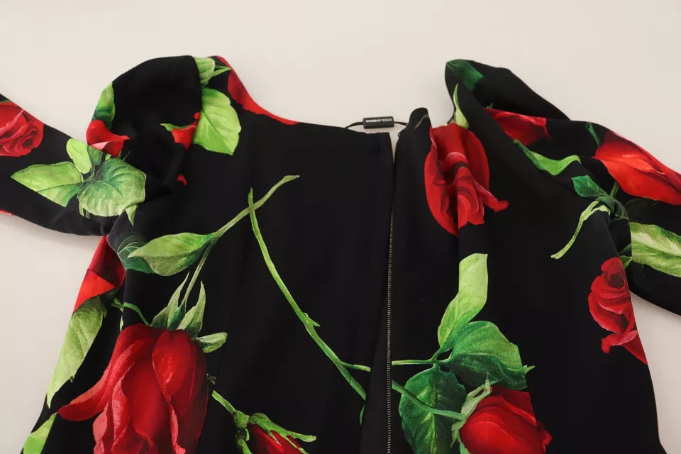 Vestido tubo de seda elástica con rosas rojas y negras de Dolce &amp; Gabbana