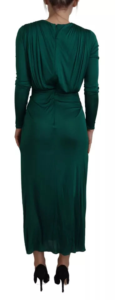 Vestido midi de manga larga en viscosa verde oscuro de Dolce &amp; Gabbana