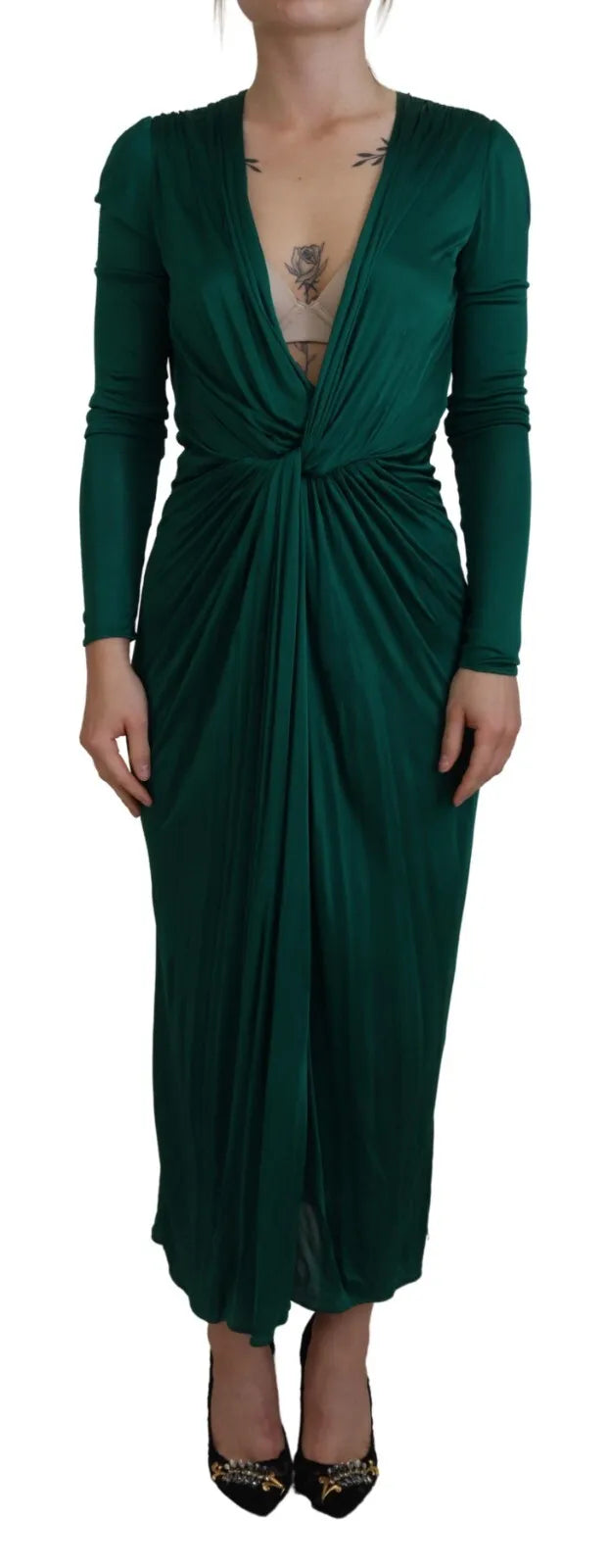 Vestido midi de manga larga en viscosa verde oscuro de Dolce &amp; Gabbana