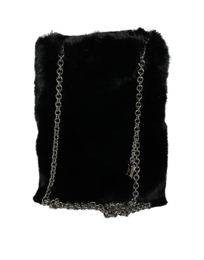 Bolso bandolera de piel sintética negra con cadena plateada de Dolce &amp; Gabbana