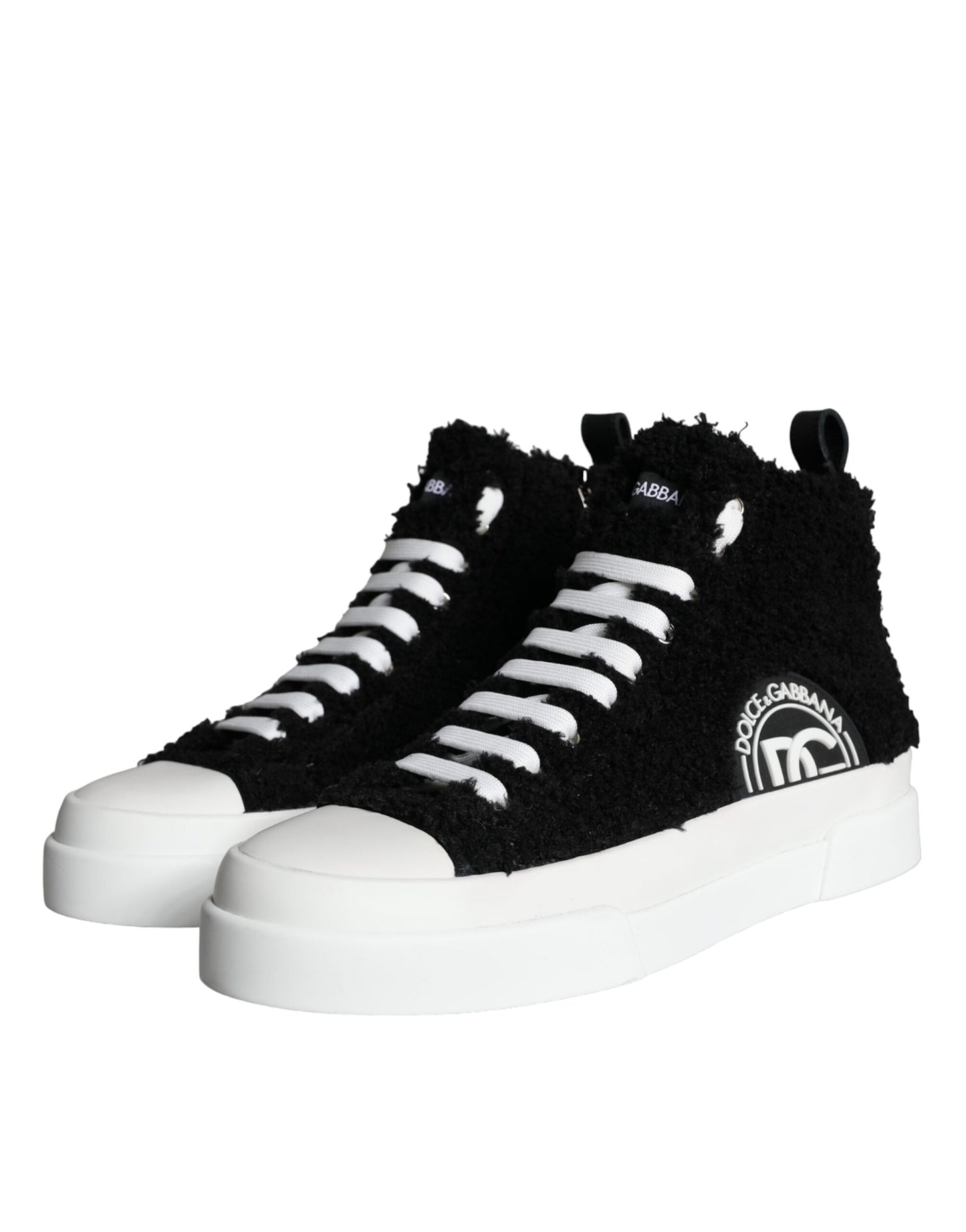 Zapatillas deportivas de caña alta con logo de piel en blanco y negro de Dolce &amp; Gabbana