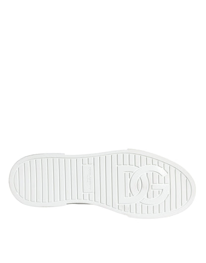 Zapatillas deportivas de caña alta con logo de piel en blanco y negro de Dolce &amp; Gabbana