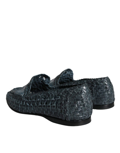 Mocasines sin cordones de piel tejida en azul de Dolce &amp; Gabbana para hombre