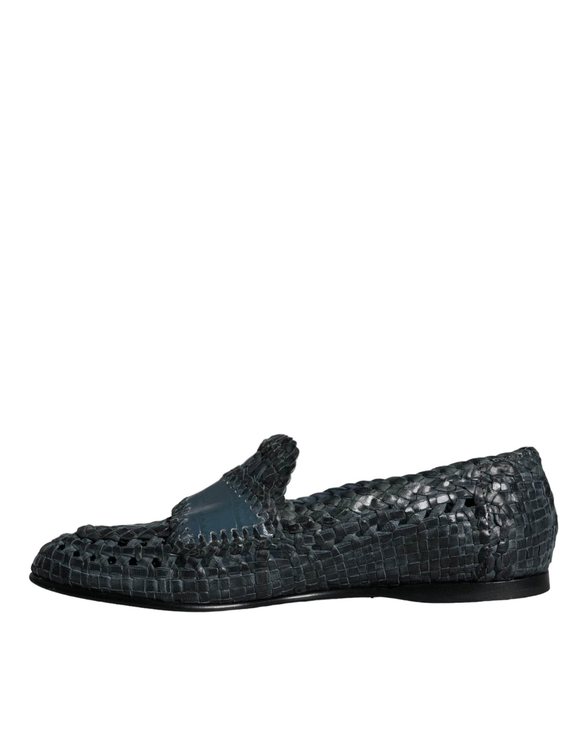 Mocasines sin cordones de piel tejida en azul de Dolce &amp; Gabbana para hombre