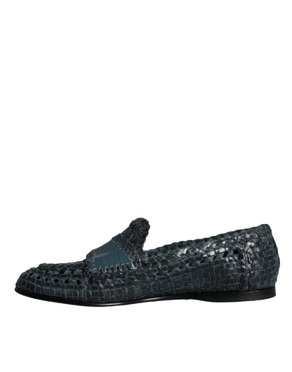 Mocasines sin cordones de piel tejida en azul de Dolce &amp; Gabbana para hombre