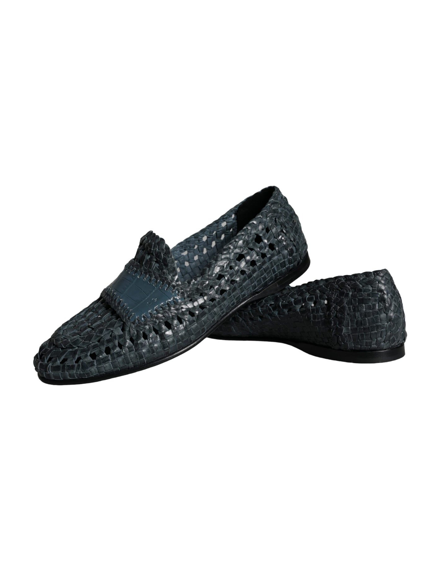 Mocasines sin cordones de piel tejida en azul de Dolce &amp; Gabbana para hombre