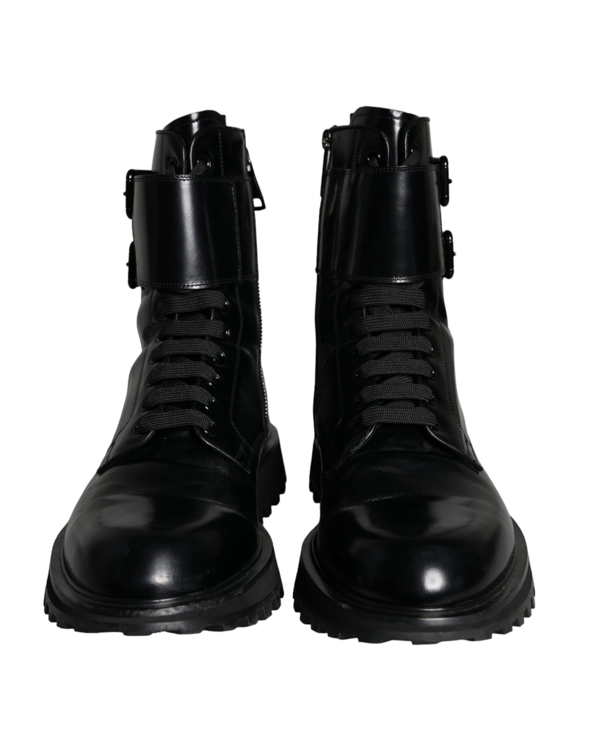 Botas de media caña con cordones de cuero negro de Dolce &amp; Gabbana para hombre