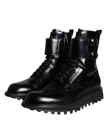 Botas de media caña con cordones de cuero negro de Dolce &amp; Gabbana para hombre