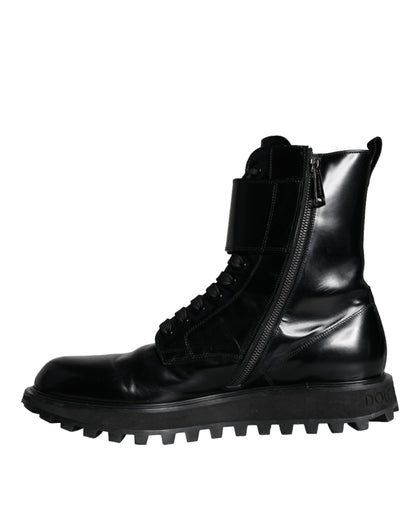 Botas de media caña con cordones de cuero negro de Dolce &amp; Gabbana para hombre