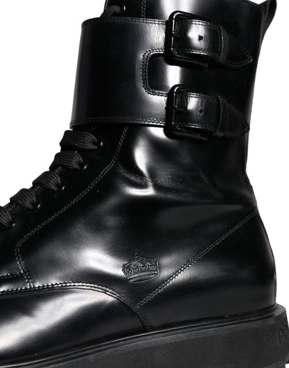 Botas de media caña con cordones de cuero negro de Dolce &amp; Gabbana para hombre