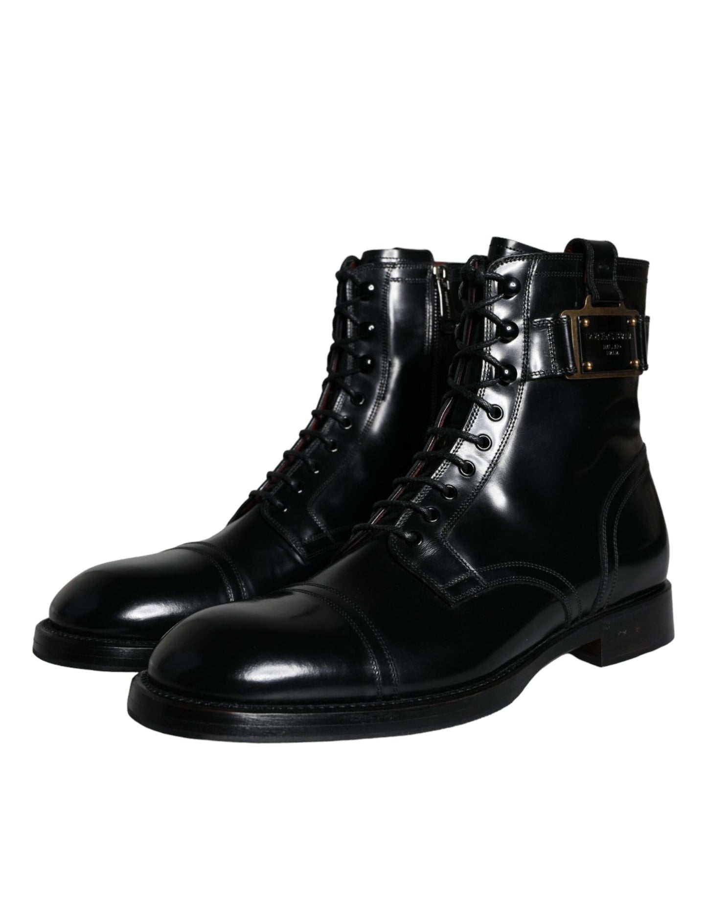 Botas de media pantorrilla con cordones y logotipo negro de Dolce &amp; Gabbana para hombre