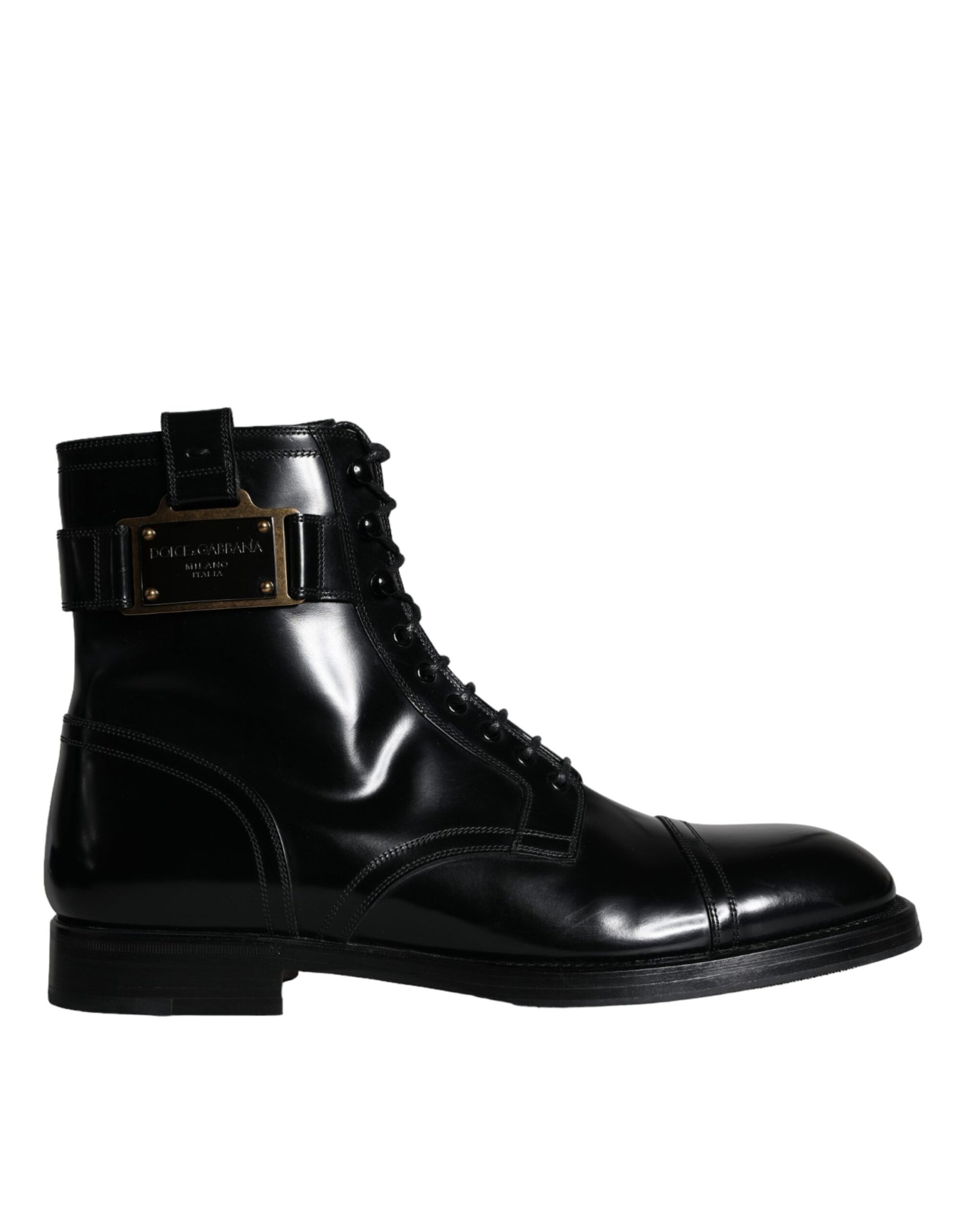 Botas de media pantorrilla con cordones y logotipo negro de Dolce &amp; Gabbana para hombre