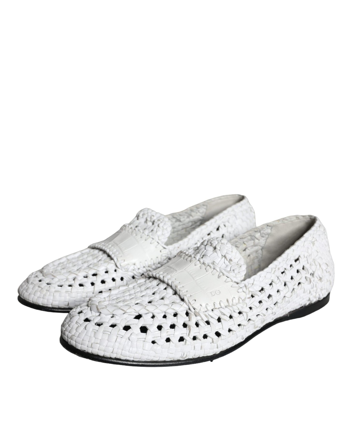 Mocasines sin cordones de piel tejida en color blanco de Dolce &amp; Gabbana para hombre