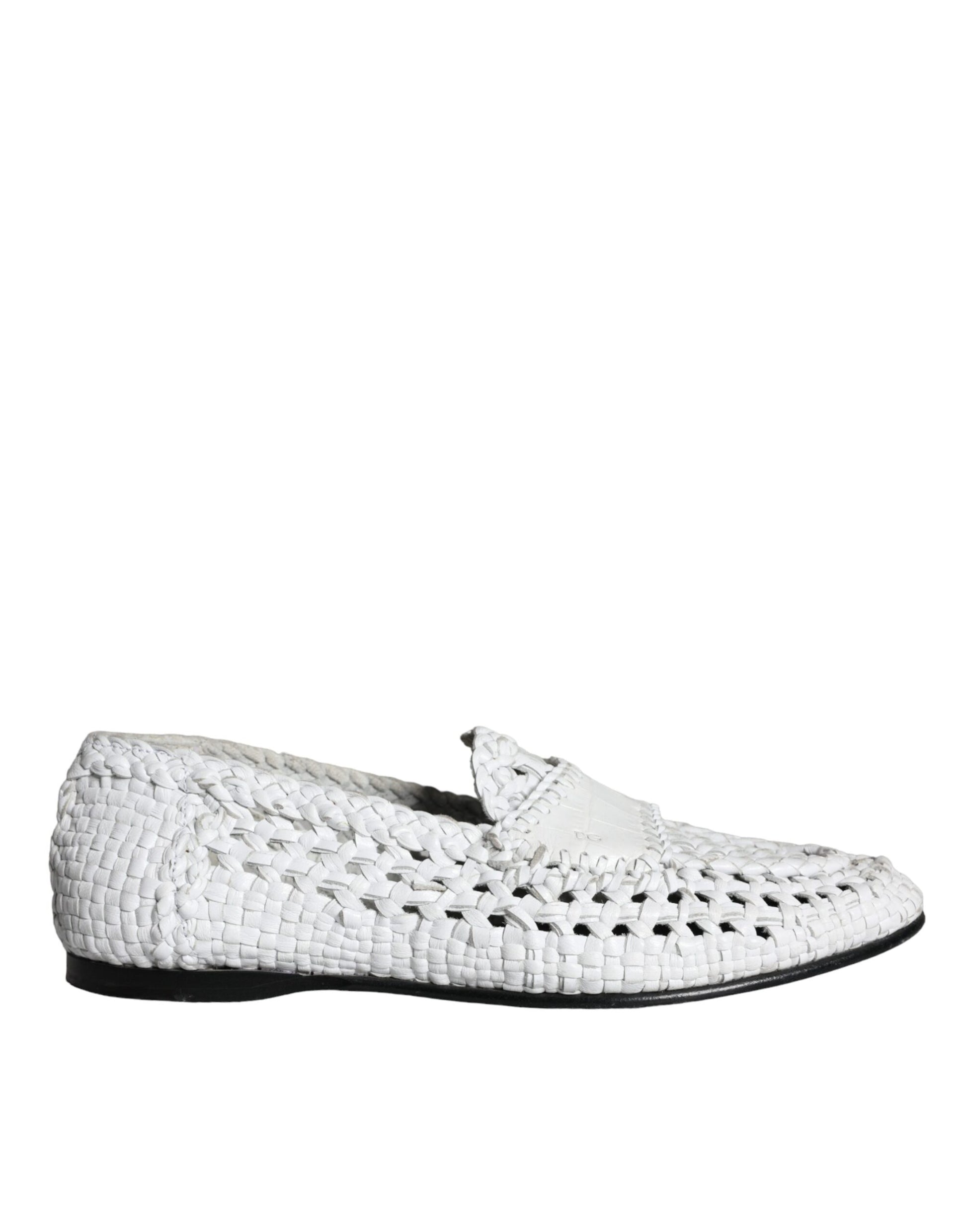 Mocasines sin cordones de piel tejida en color blanco de Dolce &amp; Gabbana para hombre