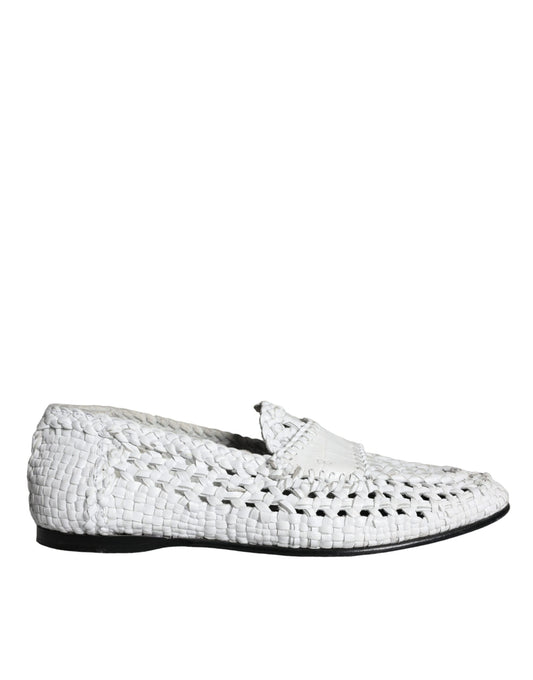 Mocasines sin cordones de piel tejida en color blanco de Dolce &amp; Gabbana para hombre