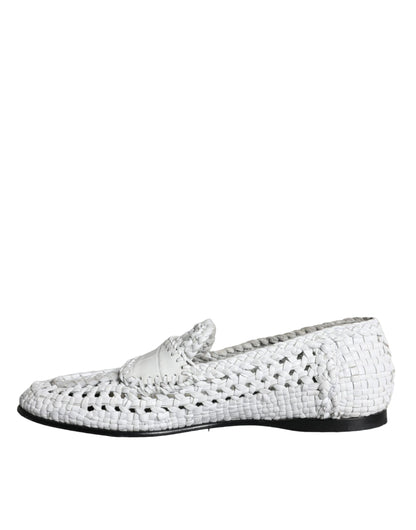 Mocasines sin cordones de piel tejida en color blanco de Dolce &amp; Gabbana para hombre