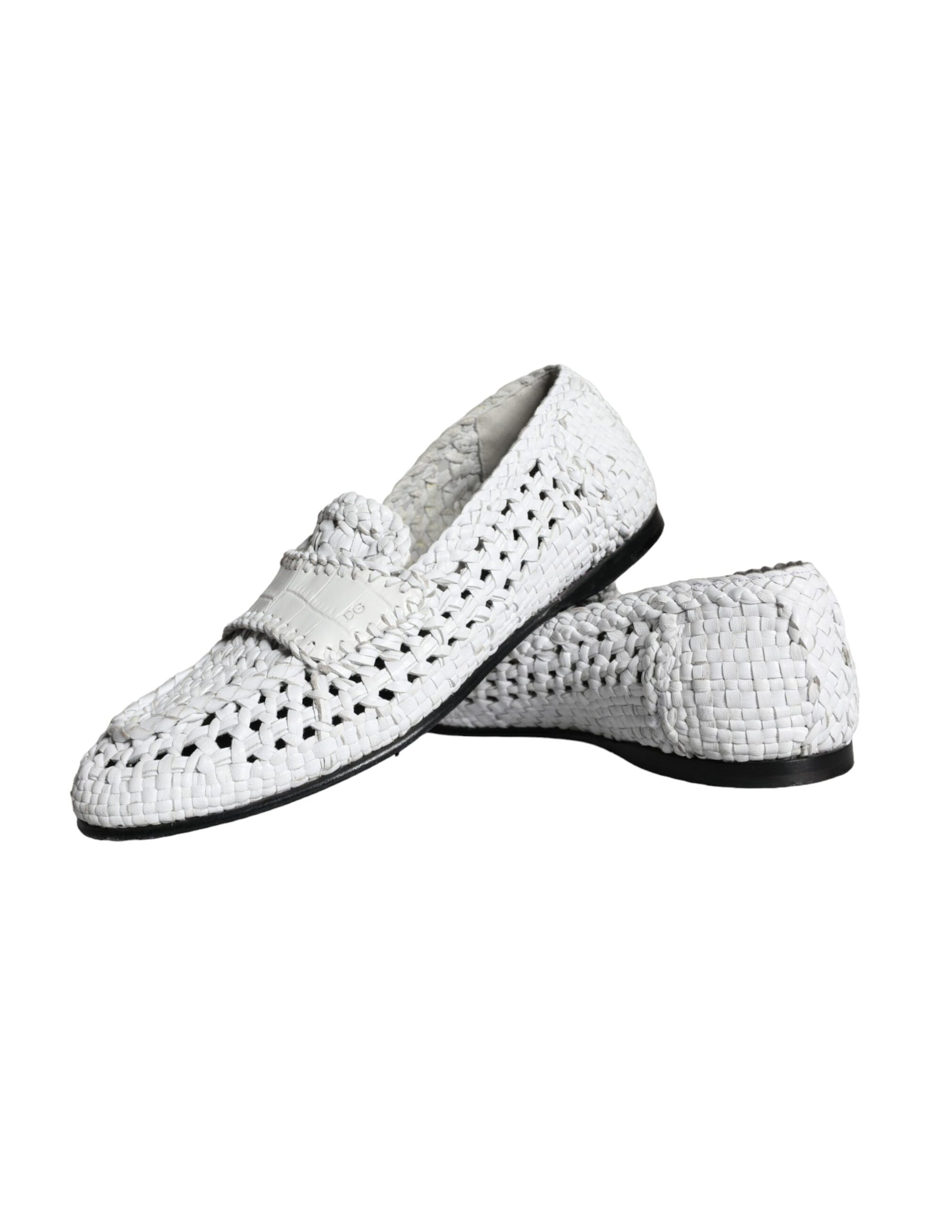 Mocasines sin cordones de piel tejida en color blanco de Dolce &amp; Gabbana para hombre