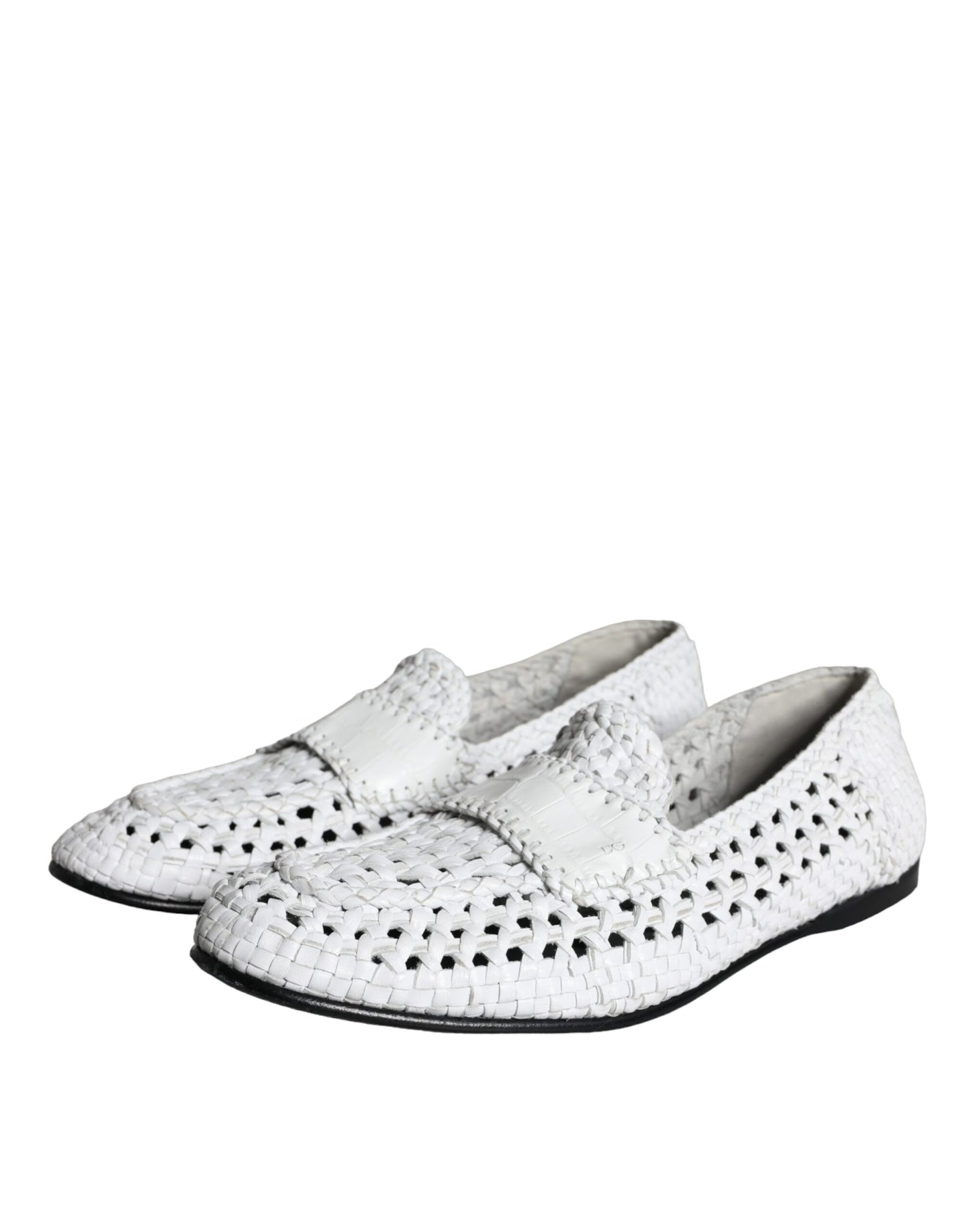 Mocasines sin cordones de piel tejida en color blanco de Dolce &amp; Gabbana para hombre