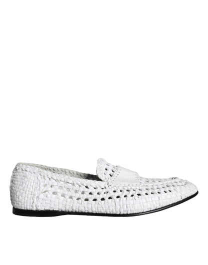 Mocasines sin cordones de piel tejida en color blanco de Dolce &amp; Gabbana para hombre