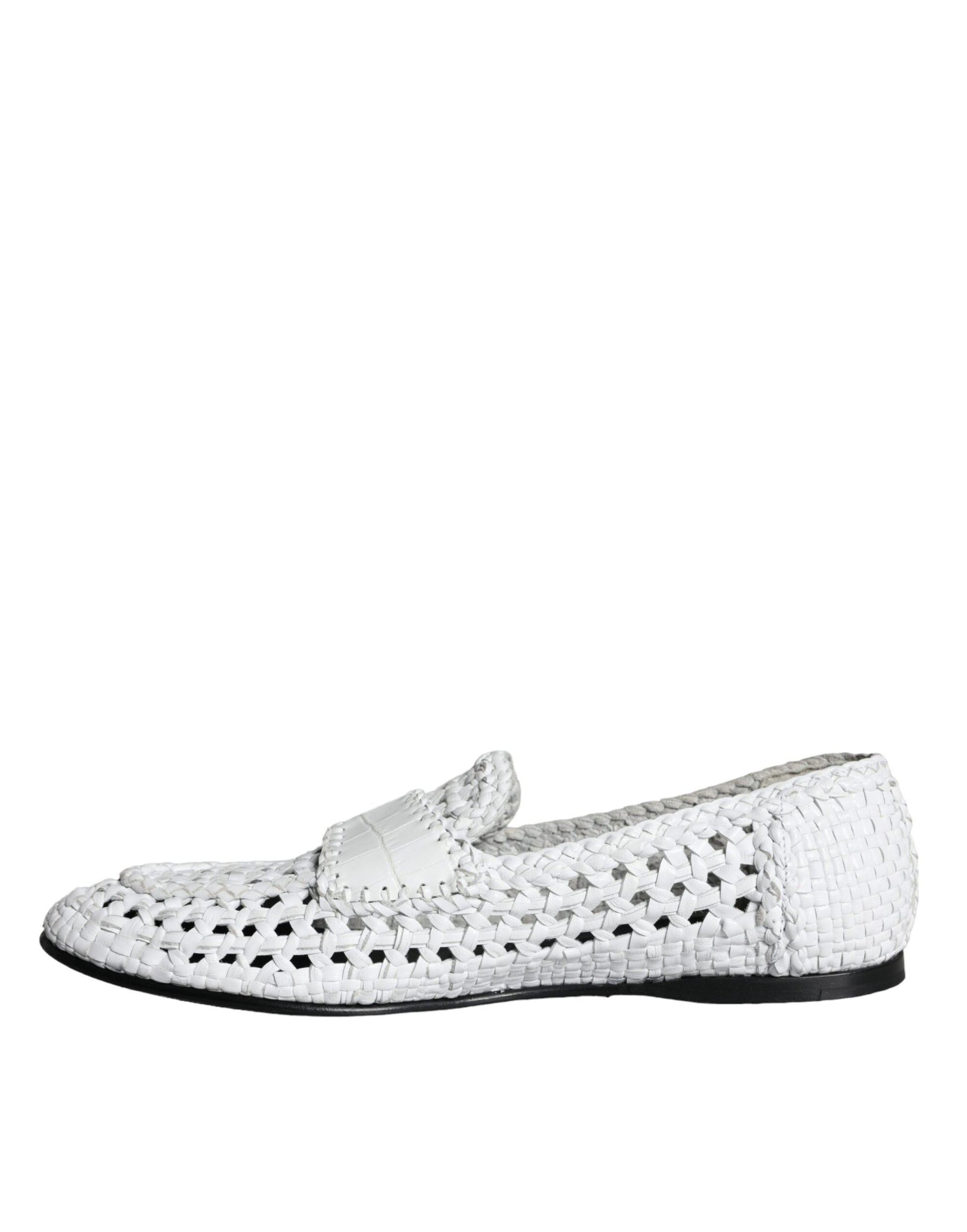 Mocasines sin cordones de piel tejida en color blanco de Dolce &amp; Gabbana para hombre