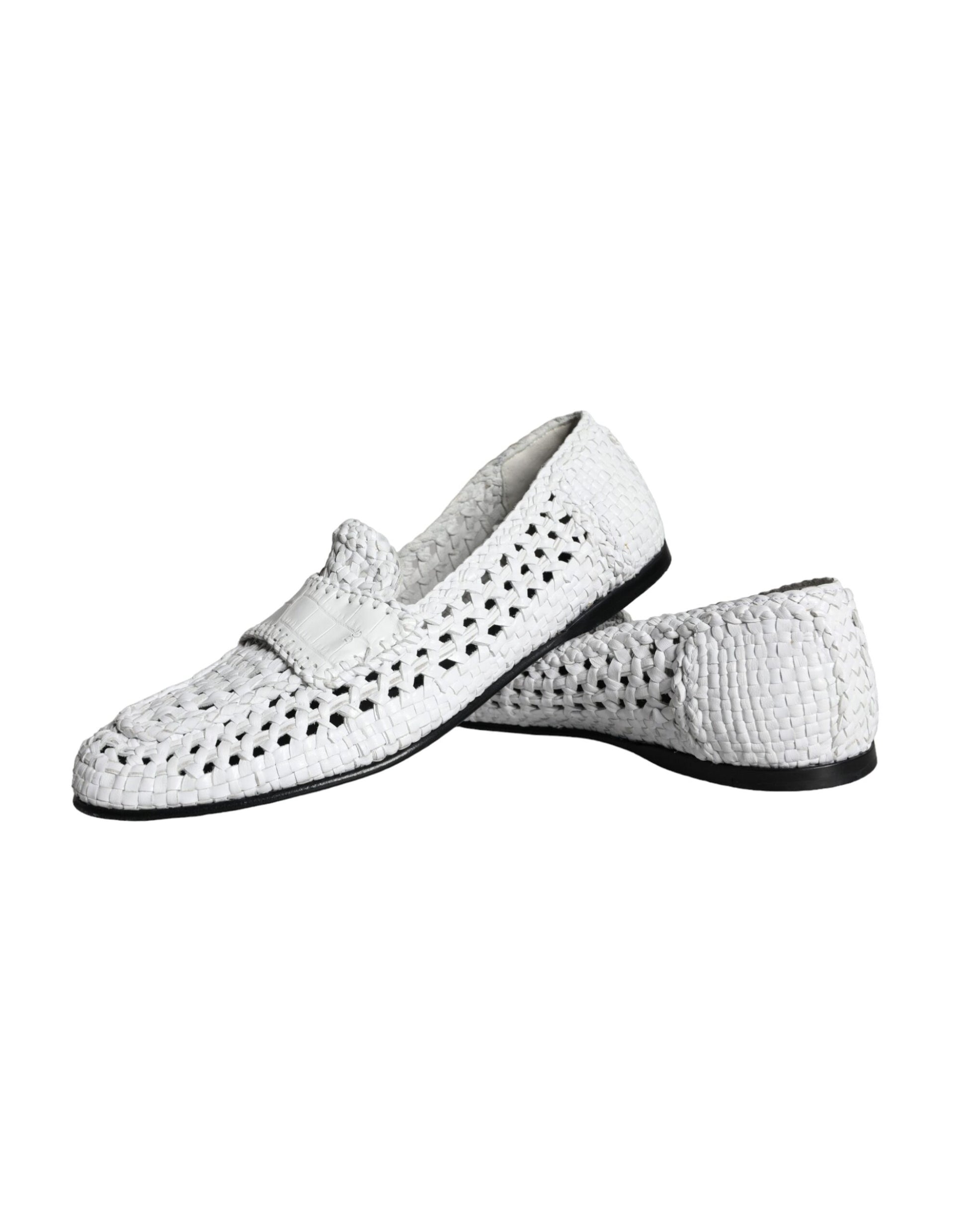 Mocasines sin cordones de piel tejida en color blanco de Dolce &amp; Gabbana para hombre