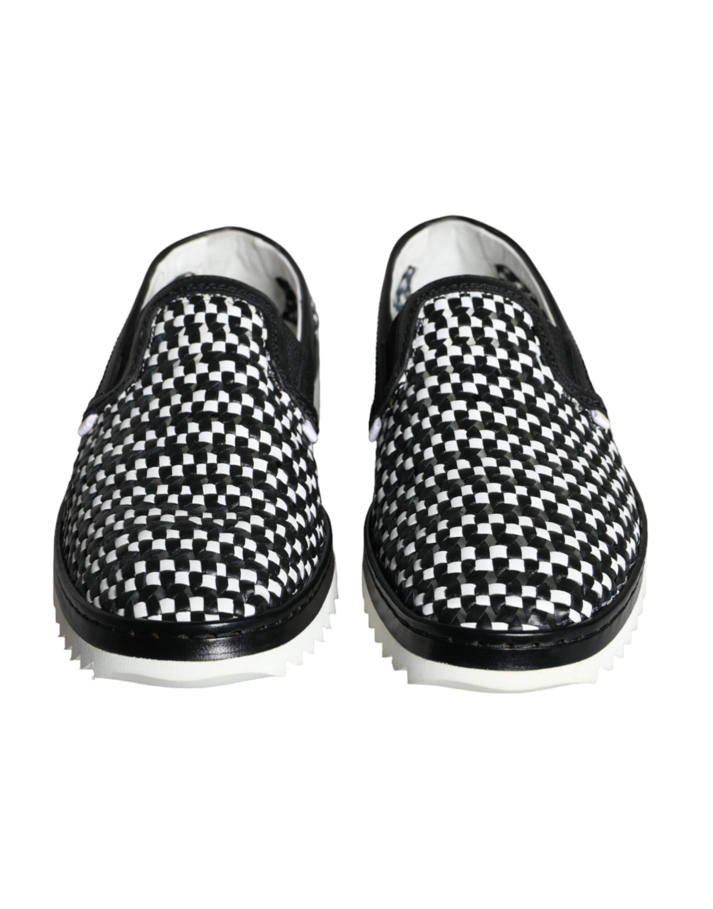 Mocasines sin cordones con diseño tejido en blanco y negro de Dolce &amp; Gabbana para hombre