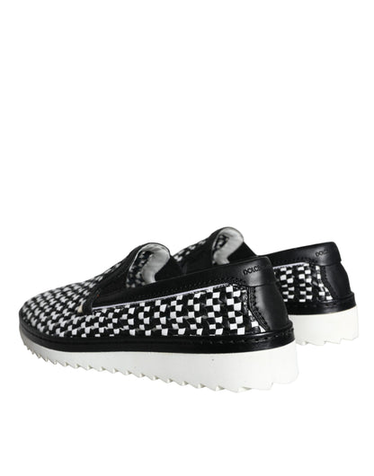 Mocasines sin cordones con diseño tejido en blanco y negro de Dolce &amp; Gabbana para hombre