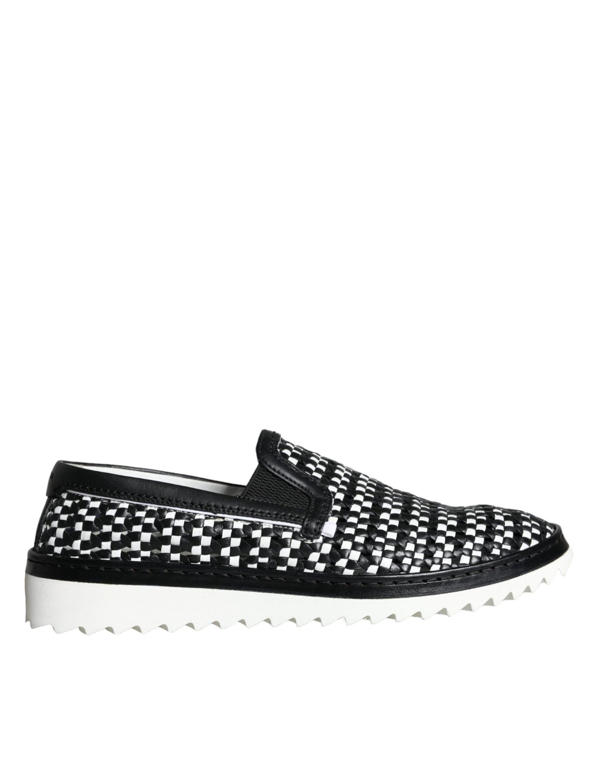 Mocasines sin cordones con diseño tejido en blanco y negro de Dolce &amp; Gabbana para hombre