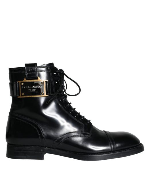 Botas de media pantorrilla con cordones y logotipo negro de Dolce &amp; Gabbana para hombre