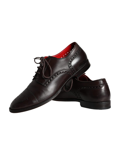 Dolce & Gabbana Brown Calfskin Leather Lace Up Oxford Shoes