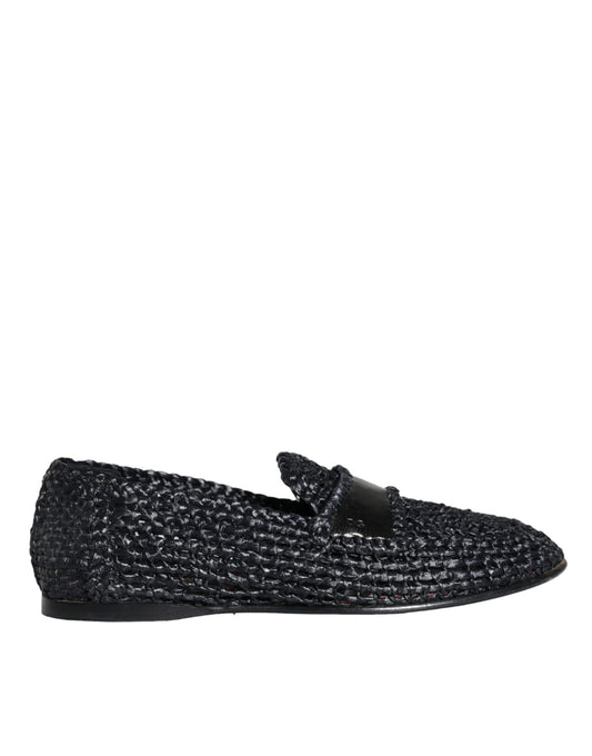 Mocasines sin cordones de rafia tejida en negro de Dolce &amp; Gabbana para hombre