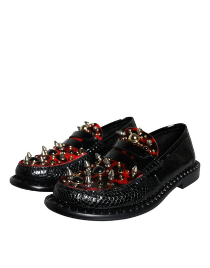 Mocasines de piel con tachuelas y estampado de leopardo en negro de Dolce &amp; Gabbana