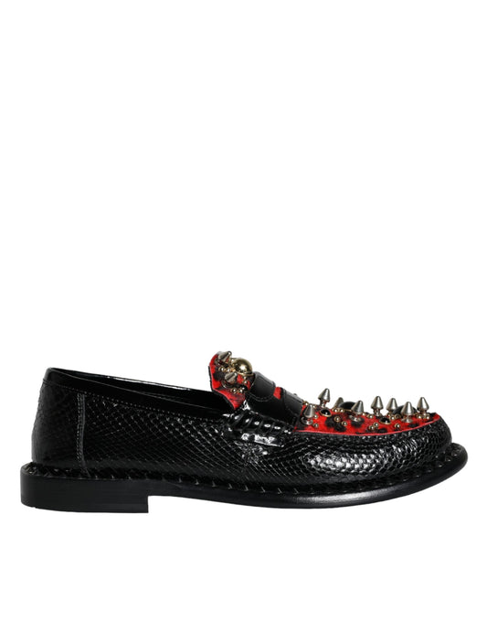 Mocasines de piel con tachuelas y estampado de leopardo en negro de Dolce &amp; Gabbana