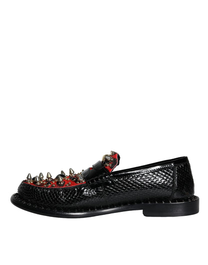 Mocasines de piel con tachuelas y estampado de leopardo en negro de Dolce &amp; Gabbana