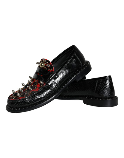 Mocasines de piel con tachuelas y estampado de leopardo en negro de Dolce &amp; Gabbana