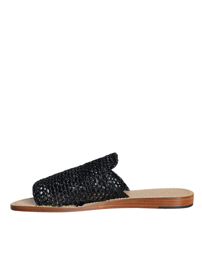 Sandalias de rafia trenzada monocromáticas negras de Dolce &amp; Gabbana