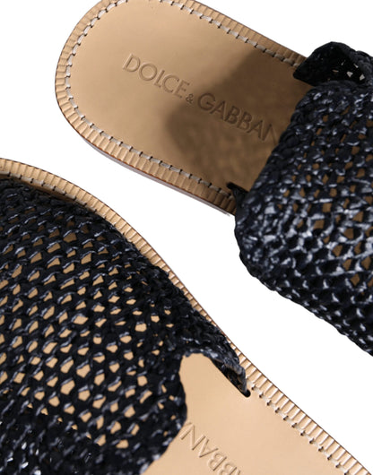 Sandalias de rafia trenzada monocromáticas negras de Dolce &amp; Gabbana