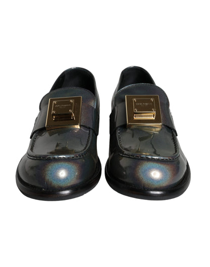 Mocasines de cuero plateados con placa del logotipo de Dolce &amp; Gabbana para hombre