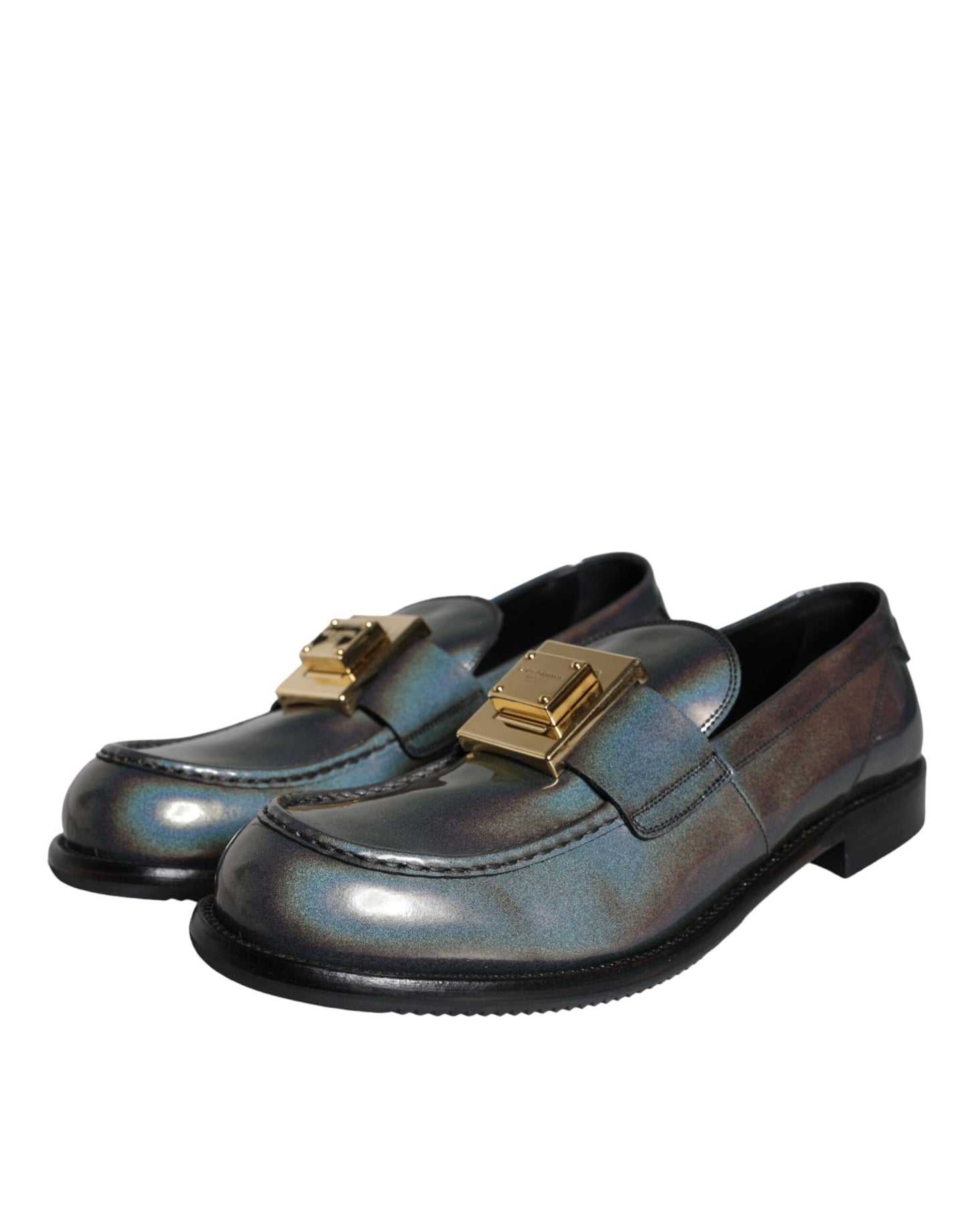 Mocasines de cuero plateados con placa del logotipo de Dolce &amp; Gabbana para hombre