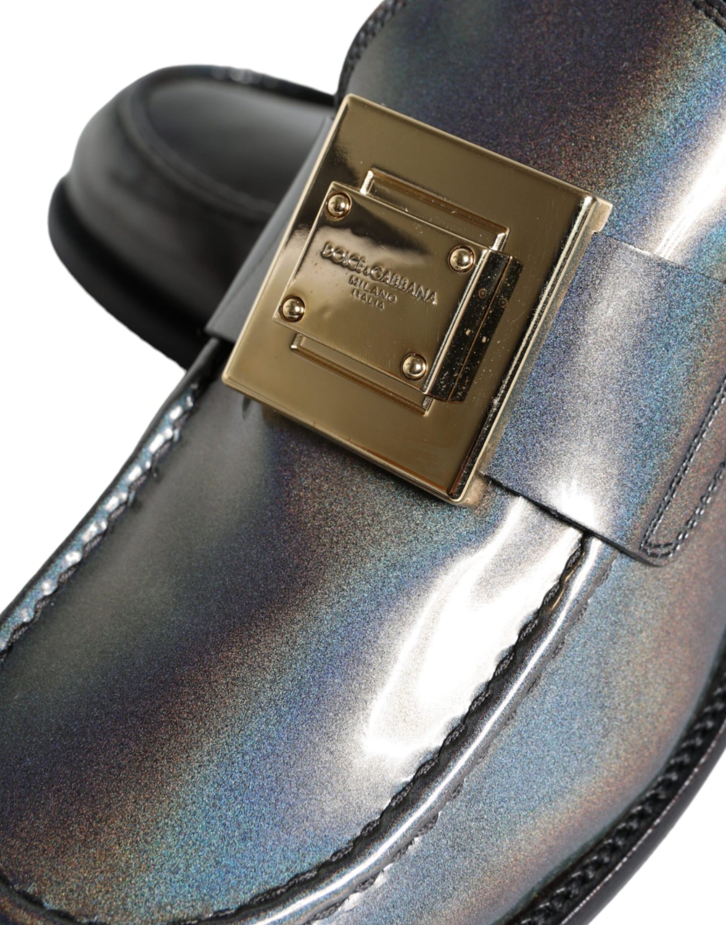 Mocasines de cuero plateados con placa del logotipo de Dolce &amp; Gabbana para hombre