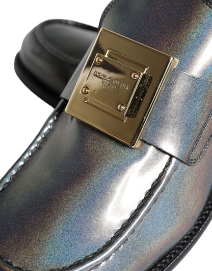 Mocasines de cuero plateados con placa del logotipo de Dolce &amp; Gabbana para hombre