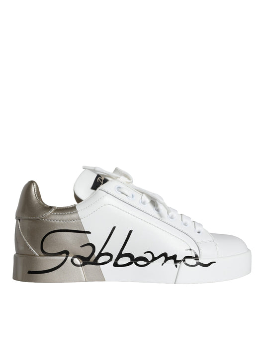 Zapatillas bajas de cuero Portofino en oro blanco de Dolce &amp; Gabbana