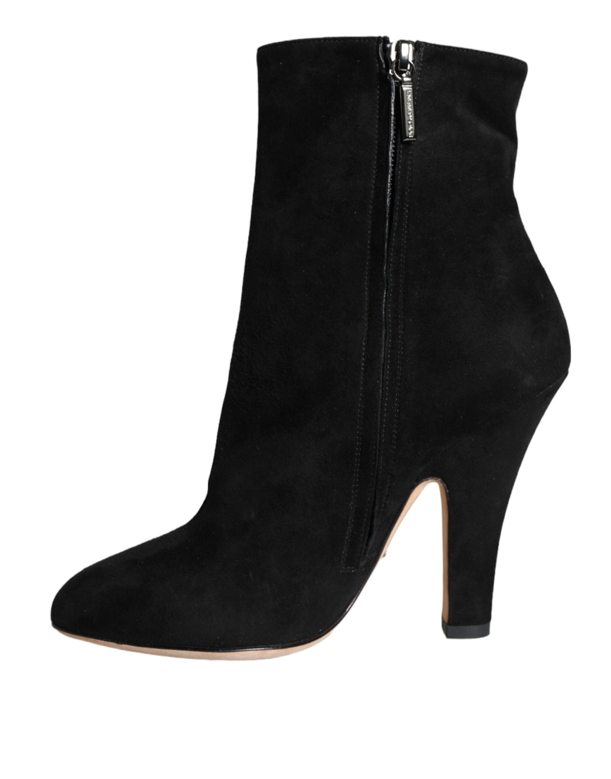 Dolce & Gabbana Black Suede Leather Mid Calf Boots Shoes