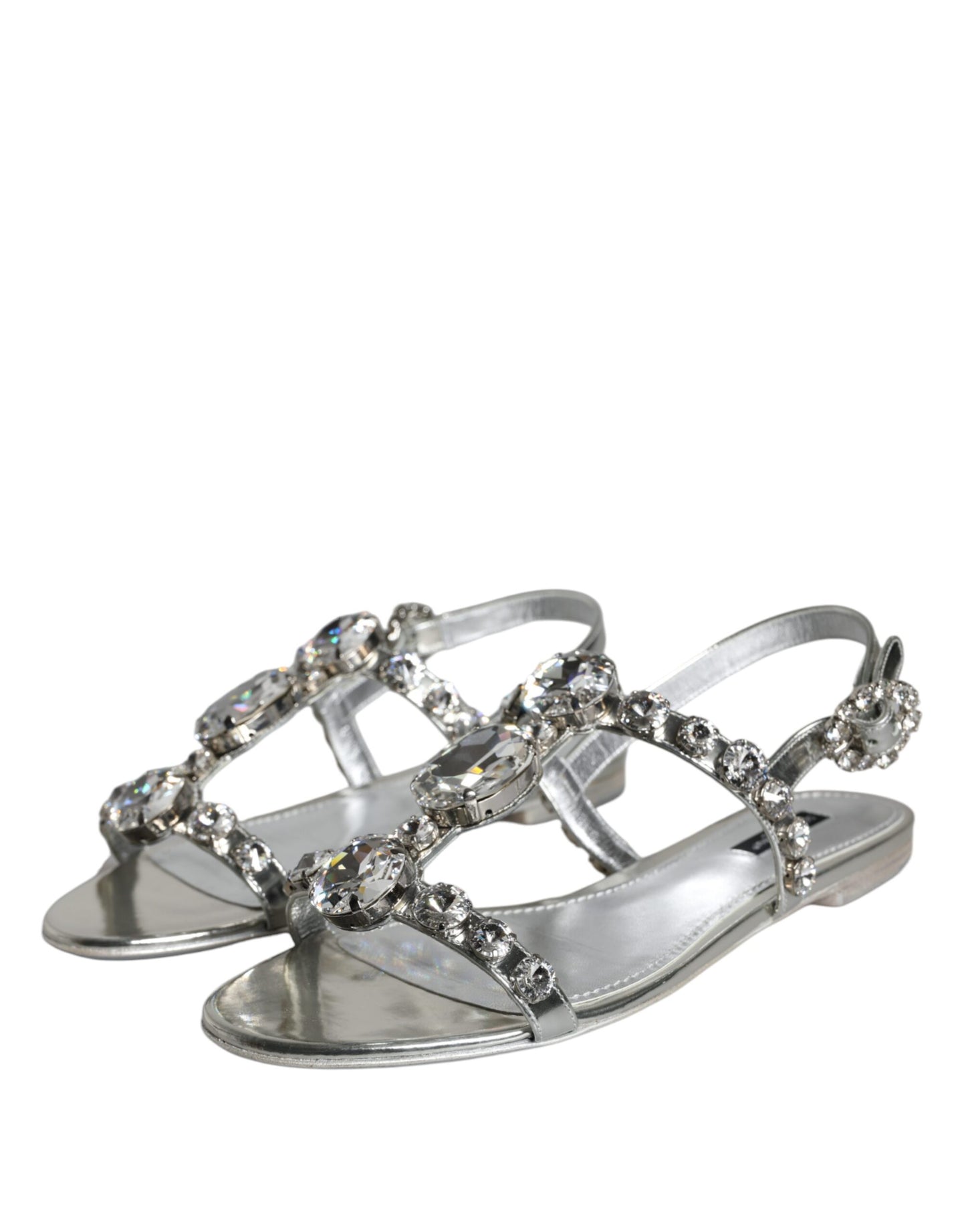 Sandalias planas con cristales plateados de Dolce &amp; Gabbana, chanclas y zapatos